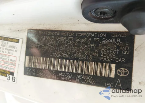 2004 Toyota Camry Le V6/Xle V6 from USA, damaged, VIN JTDBF32K140153418